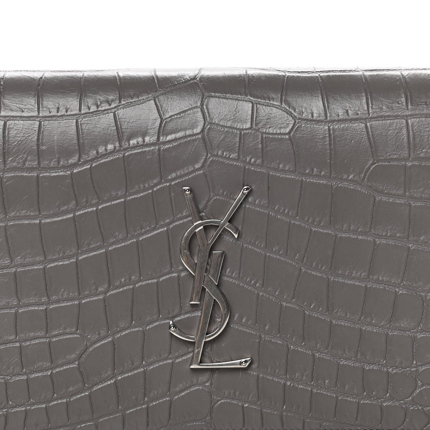 Saint Laurent Crocodile Embossed Classic Kate Monogram Clutch Fog 8 of 12