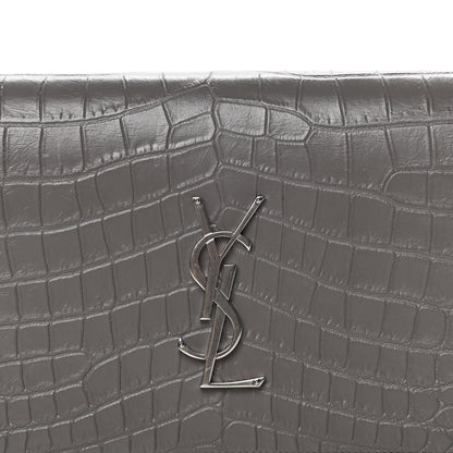 Saint Laurent Crocodile Embossed Classic Kate Monogram Clutch Fog 8 of 12