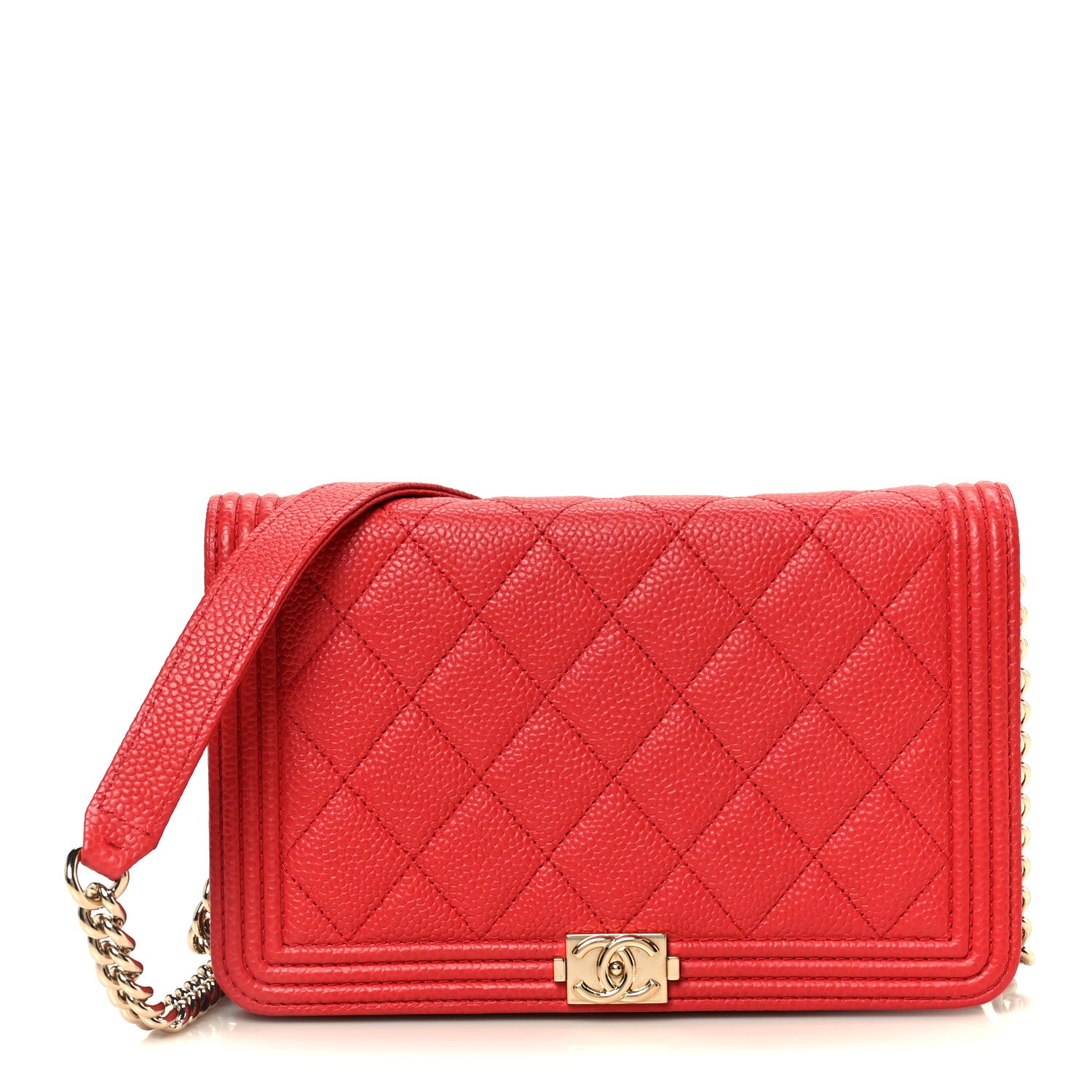 Chanel Caviar Quilted Boy Wallet On Chain WOC Red 1 of 11