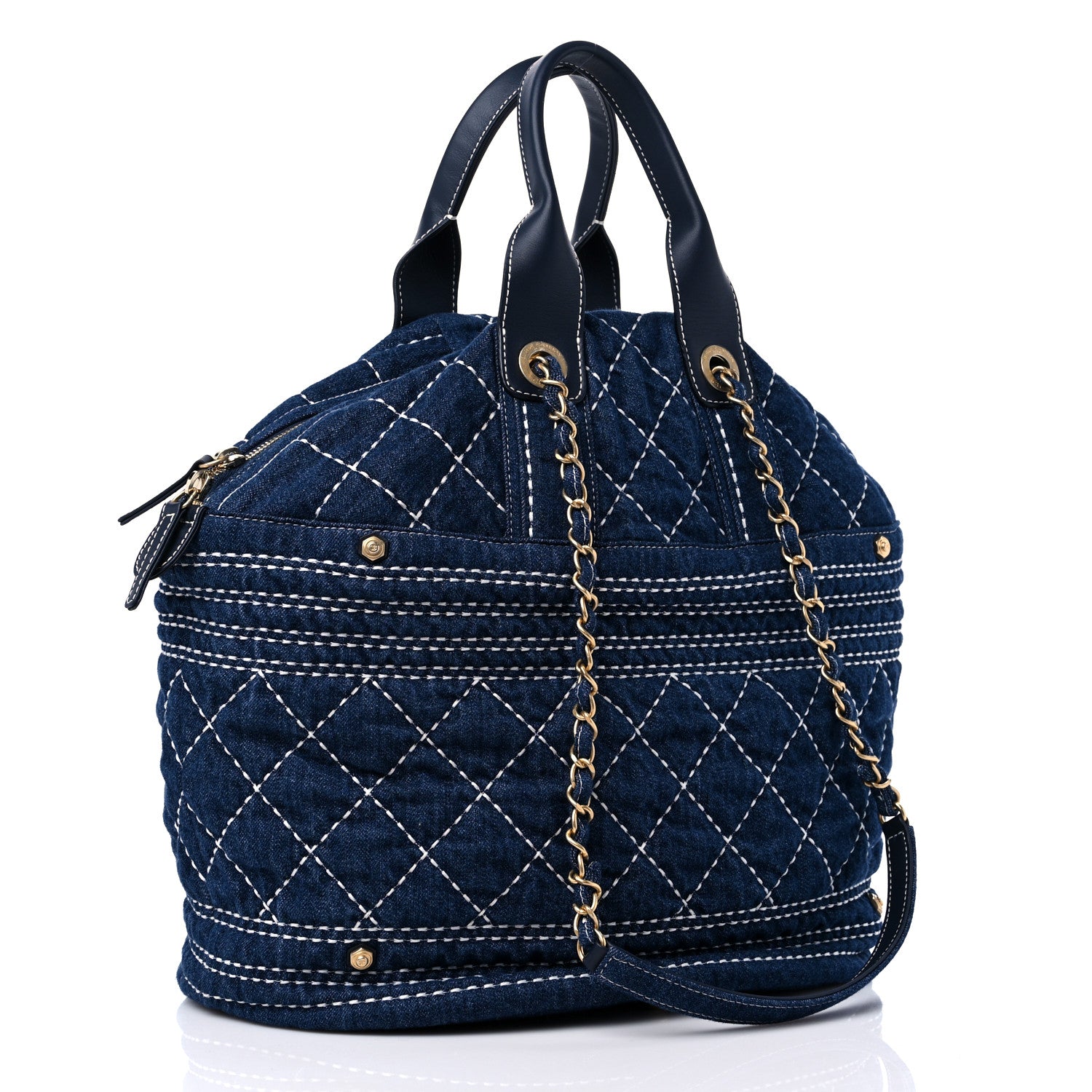 Chanel Denim Quilted CC Denim Trip Shoulder Bag Blue 3 of 9