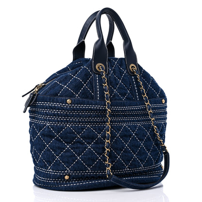 Chanel Denim Quilted CC Denim Trip Shoulder Bag Blue 3 of 9