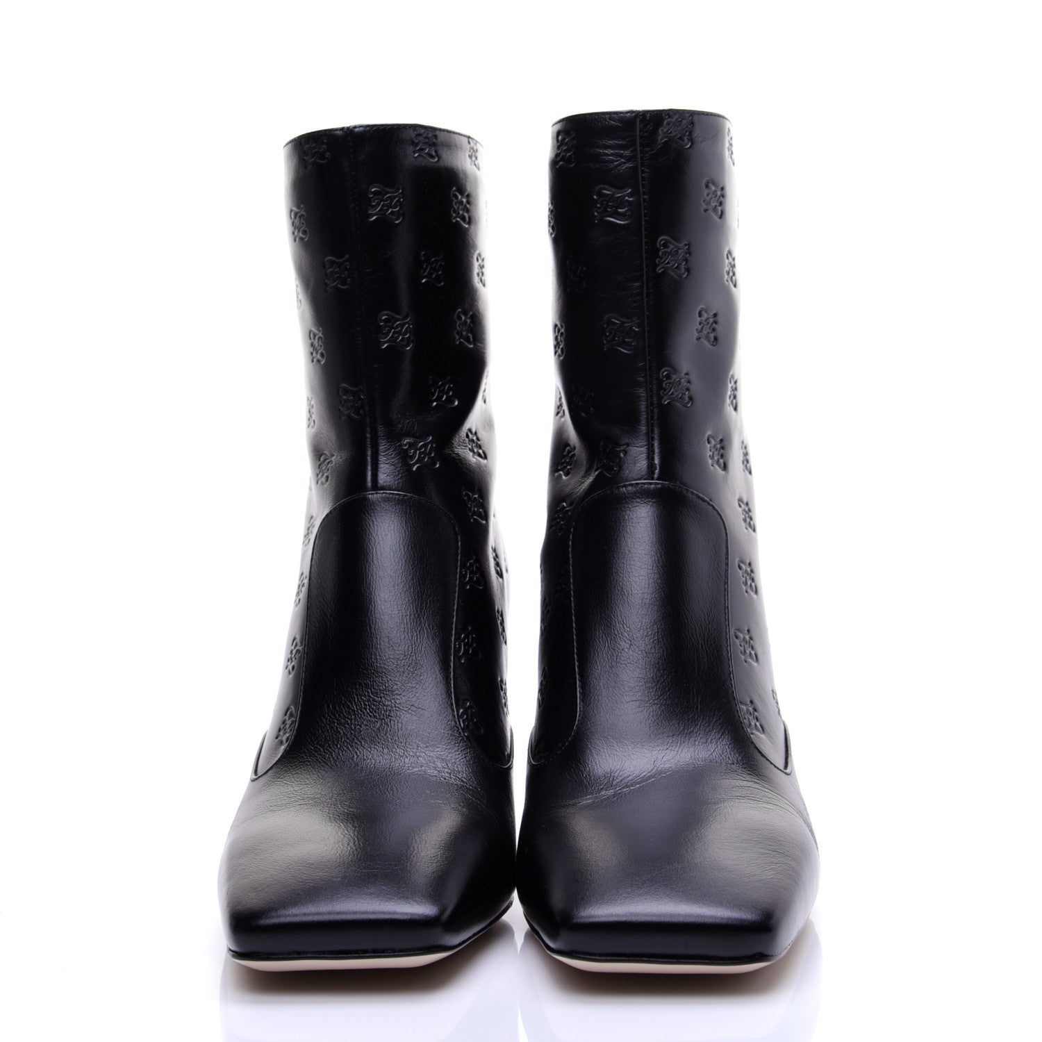 Fendi Vitello Karligraphy Embossed FFreedom Ankle Boots 39 Black 2 of 13