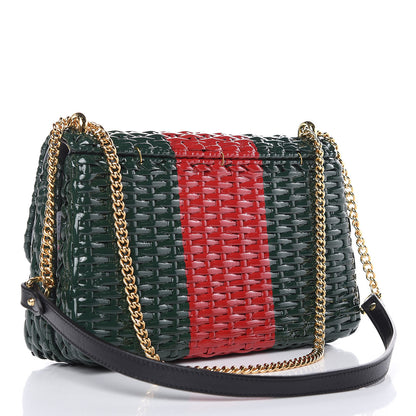 Gucci Glazed Wicker Stripe Small Cestino Shoulder Bag Green 3 of 9