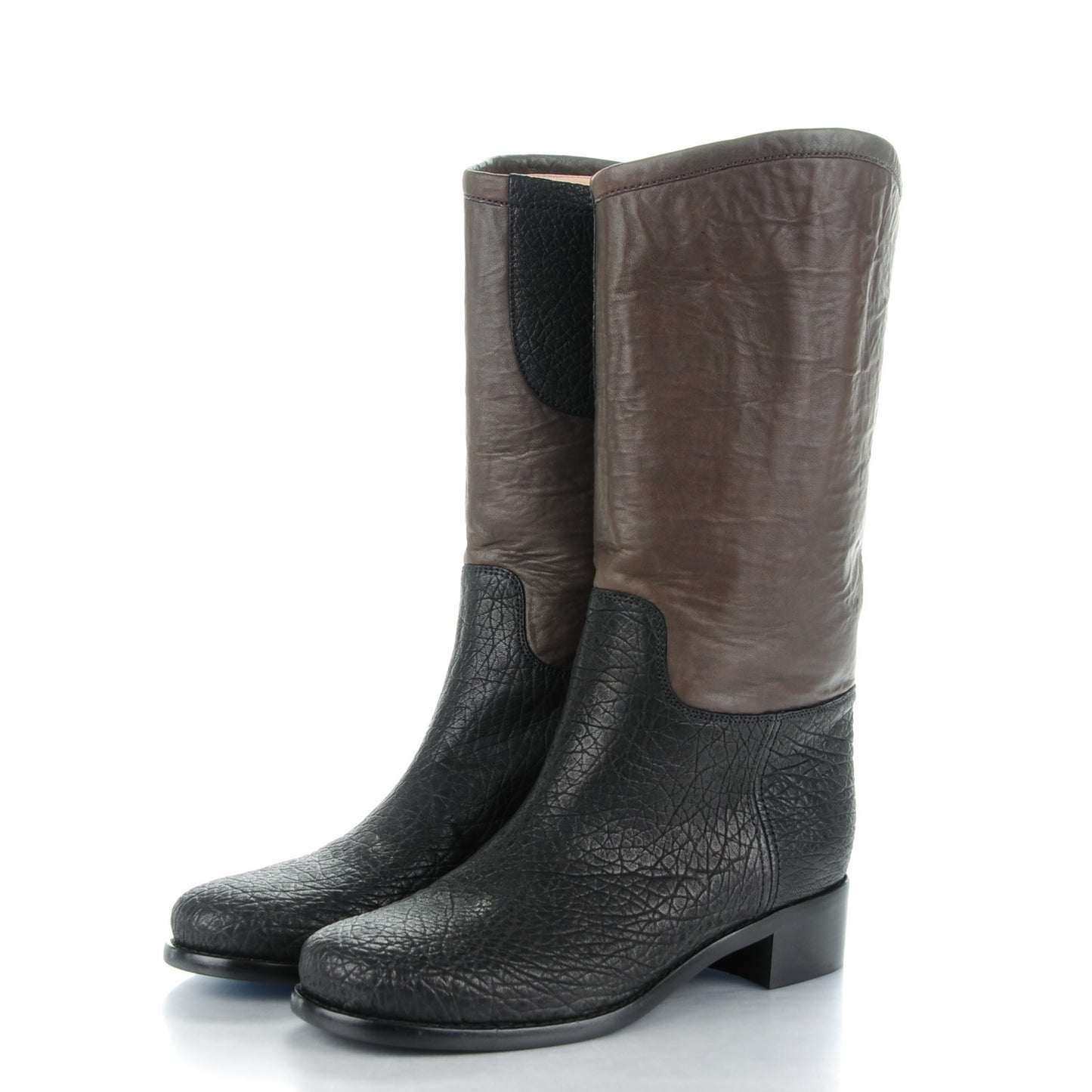 Lambskin Calfskin High Boots 41 Dark Brown Black