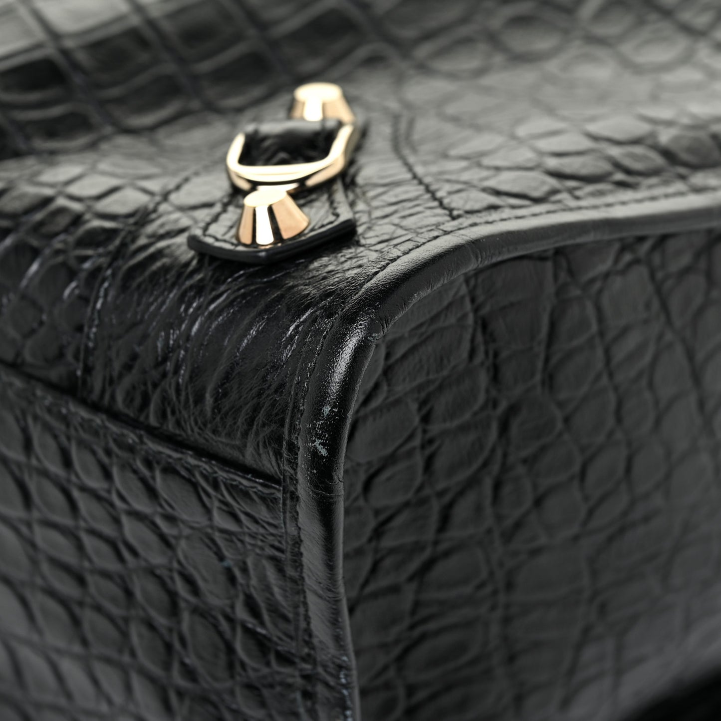 Calfskin Crocodile Embossed Classic Hardware City Black
