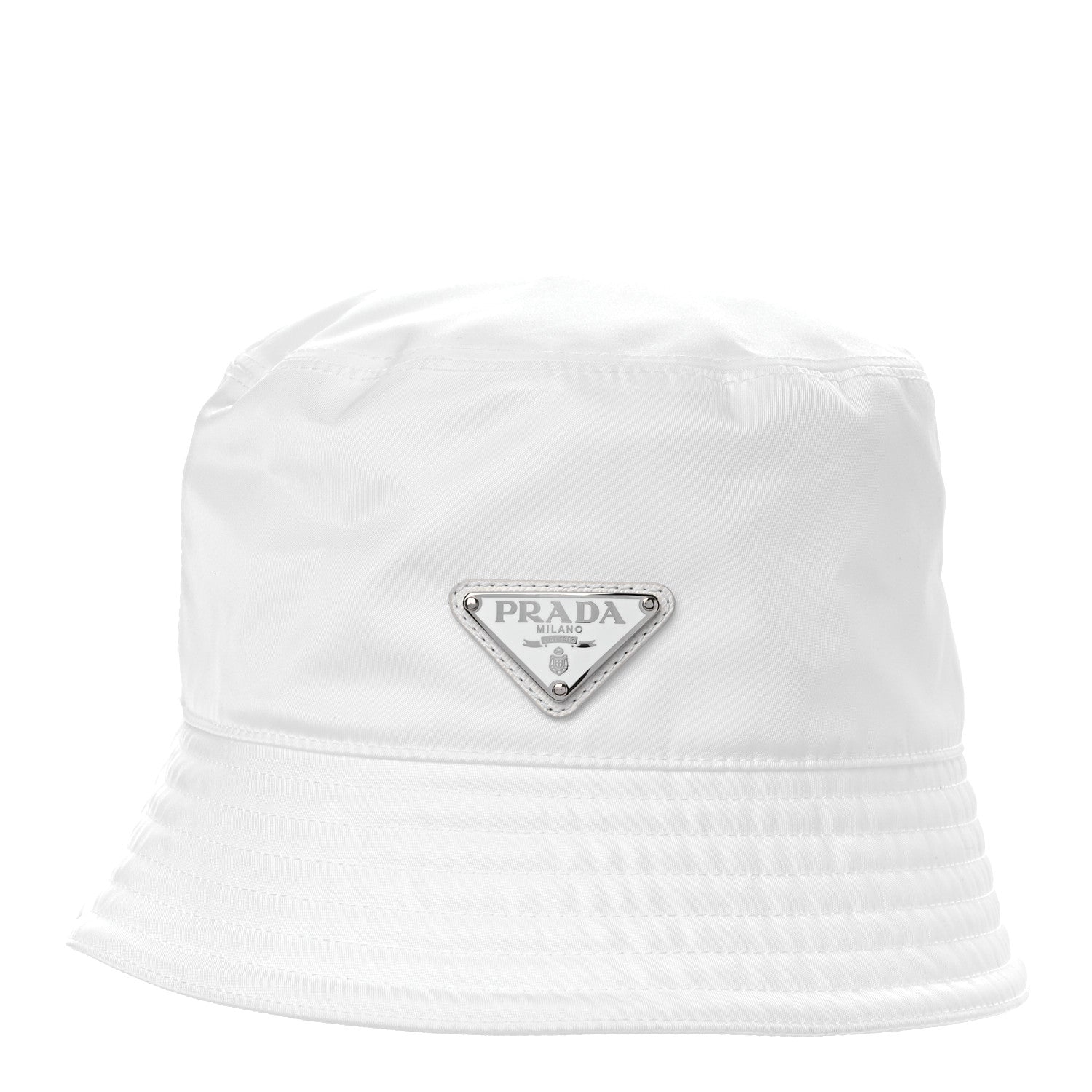 Prada Re-Nylon Metal Triangle Logo Mens Bucket Hat XL White 1 of 8