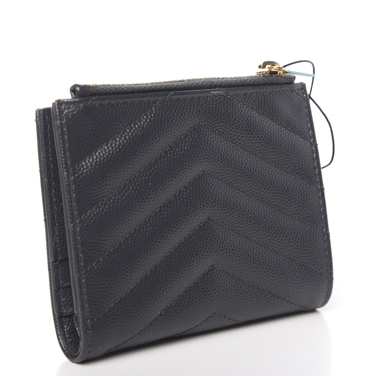 Saint Laurent Grain De Poudre Matelasse Chevron Monogram Zipped Card Case Dark Smog 3 of 8