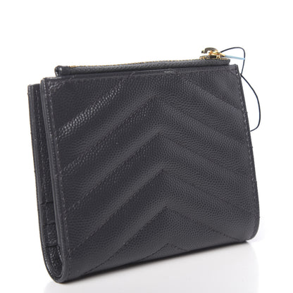 Saint Laurent Grain De Poudre Matelasse Chevron Monogram Zipped Card Case Dark Smog 3 of 8