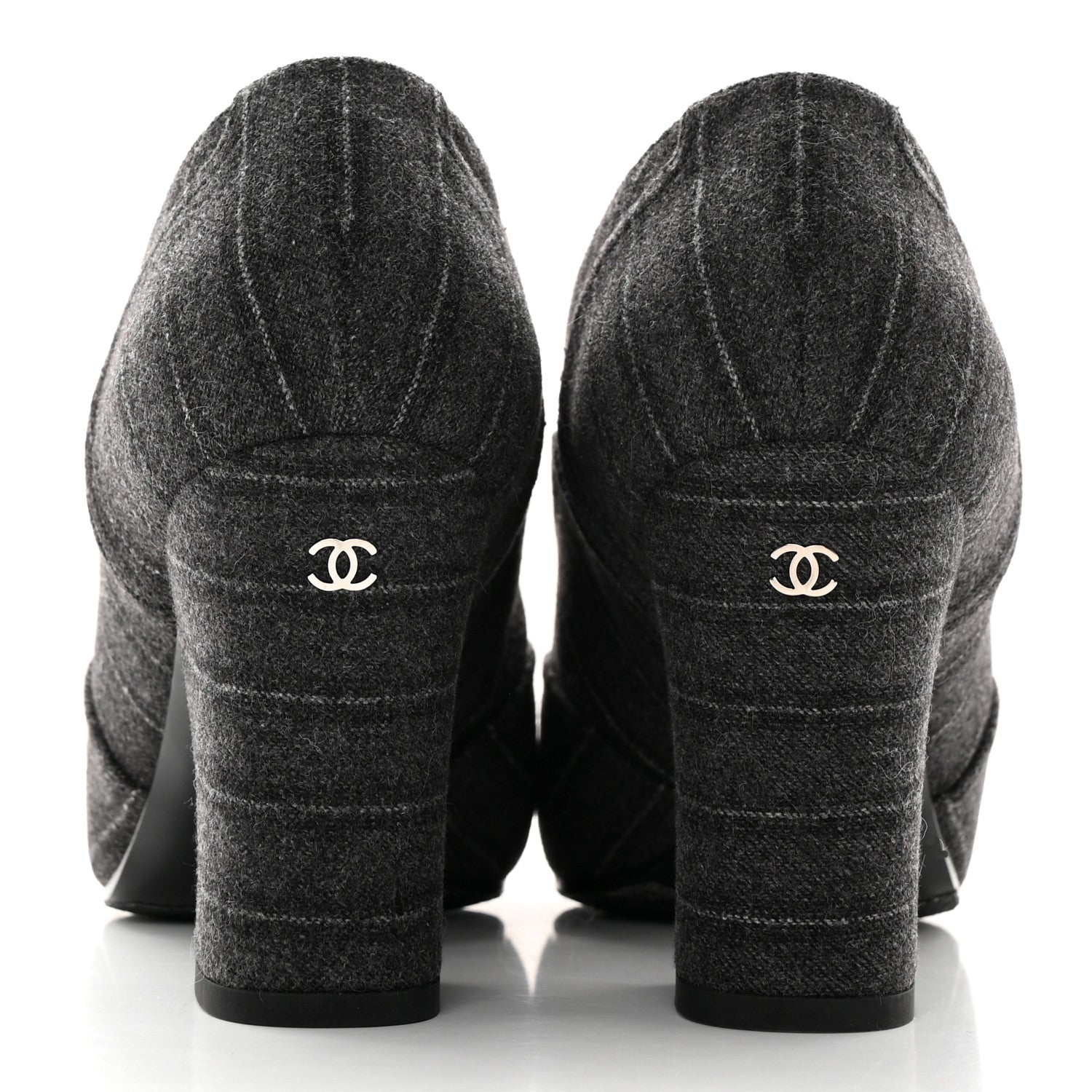Chanel Fabric Lace Up Ankle Booties 37 Grey 5 of 11