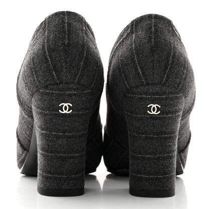 Chanel Fabric Lace Up Ankle Booties 37 Grey 5 of 11