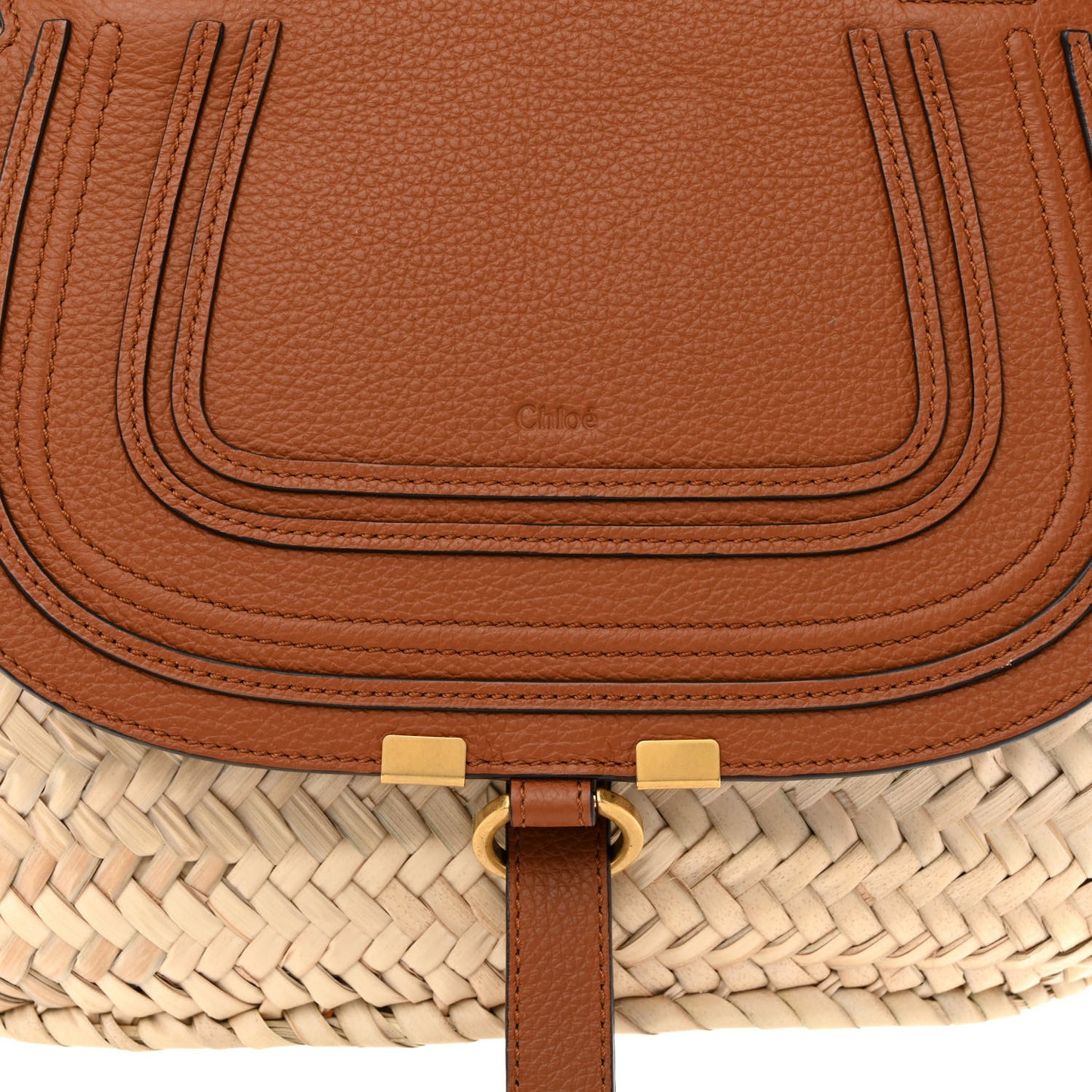 Raffia Small Grain Calfskin Medium Marcie Basket Tan