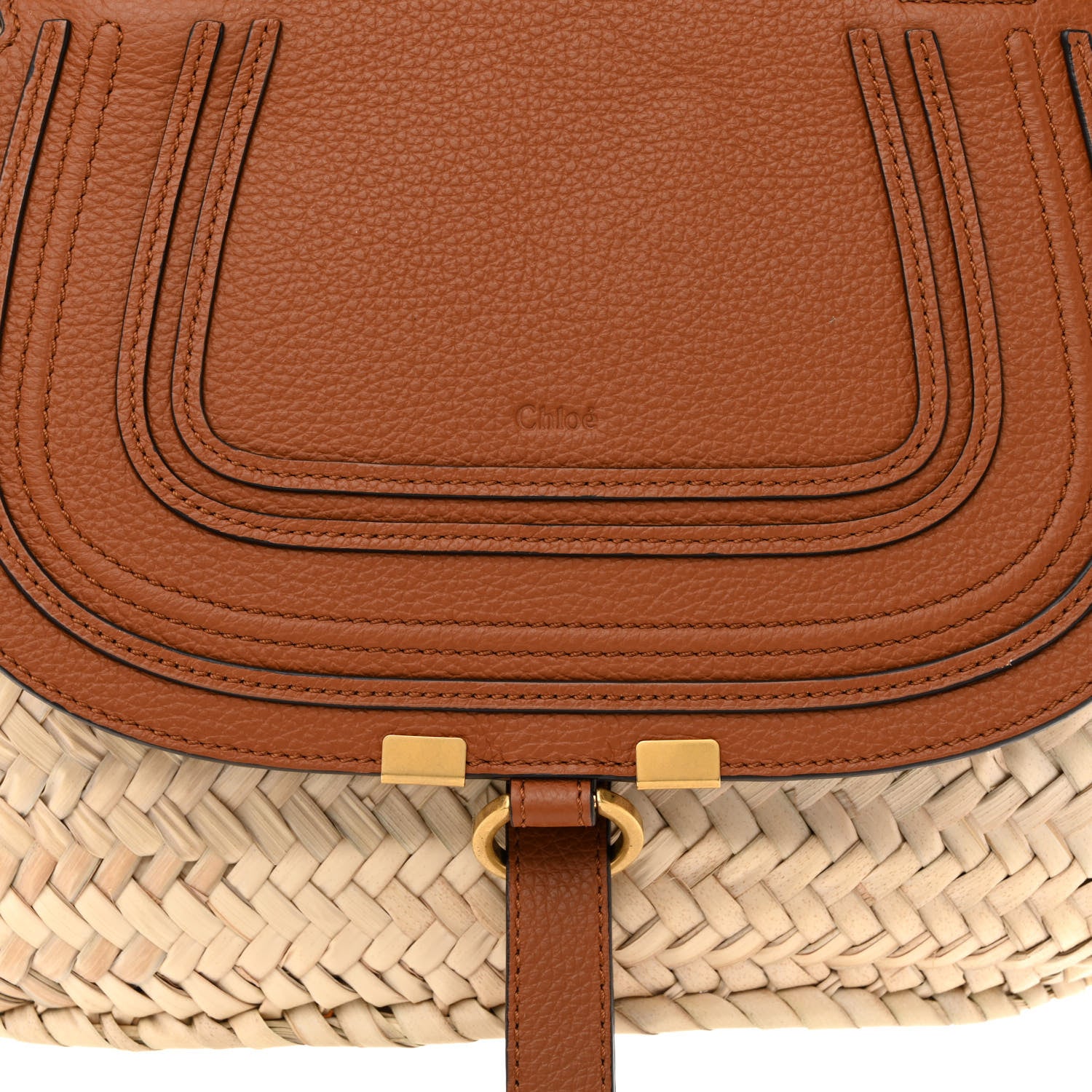 Chloe Raffia Small Grain Calfskin Medium Marcie Basket Tan 8 of 10