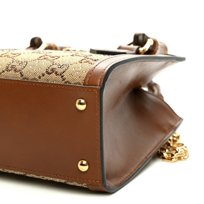 Gucci New Canvas Charisma Calfskin Crystal GG Monogram Mini Diana Tote Bag Camel Ebony 9 of 10