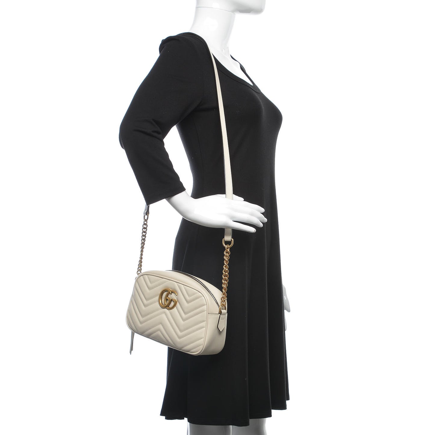 Calfskin Matelasse Small GG Marmont Chain Shoulder Bag White
