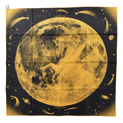 Hermes ERMES Silk Clair De Lune Double Face Scarf 90 Black Jaune D'Or Bleu 1 of 5