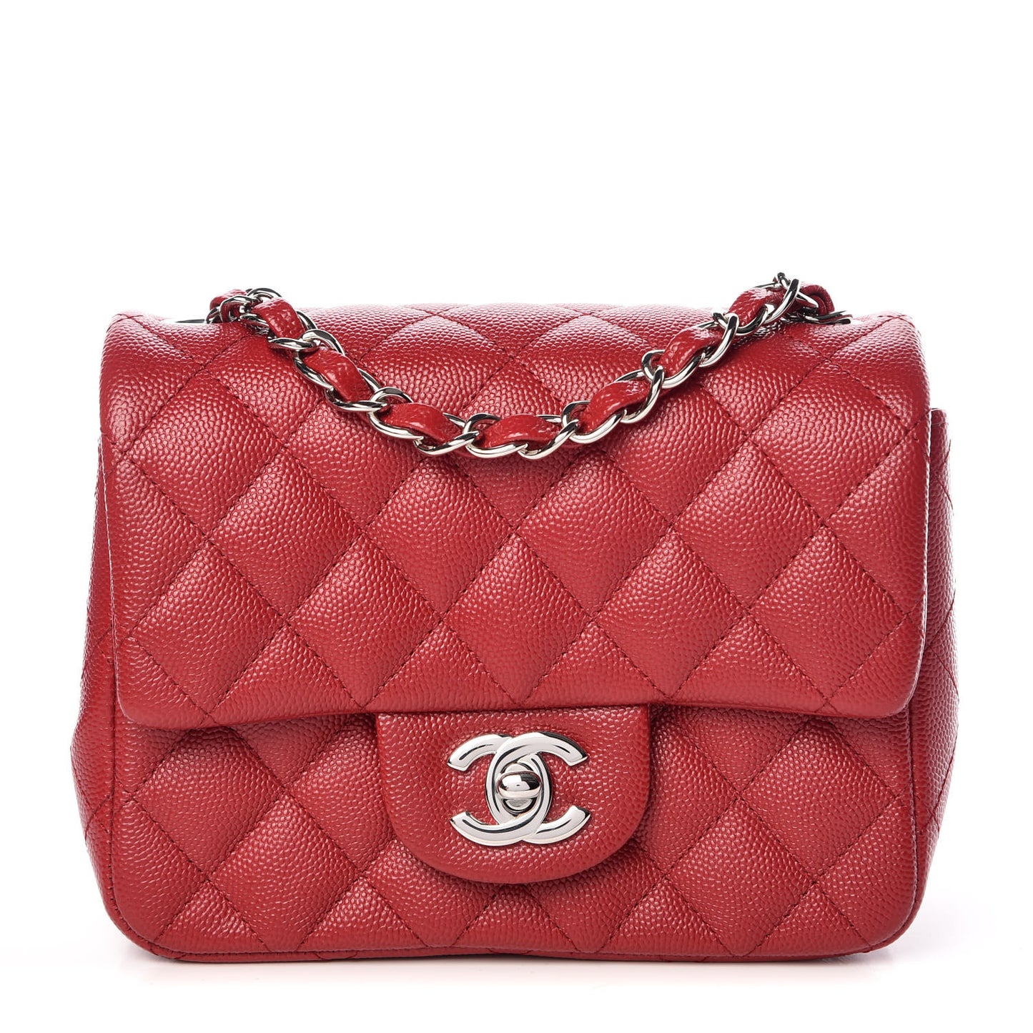 Caviar Quilted Mini Square Flap Red