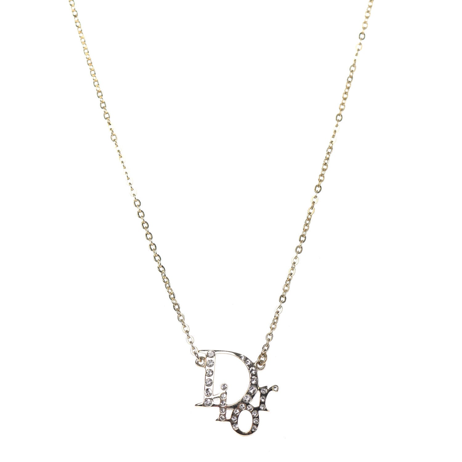 Christian Dior Crystal Logo Necklace Gold 1 of 5
