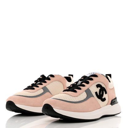 Chanel Mesh Suede Calfskin Grained Calfskin Womens CC Sneakers 39.5 Pink 3 of 9