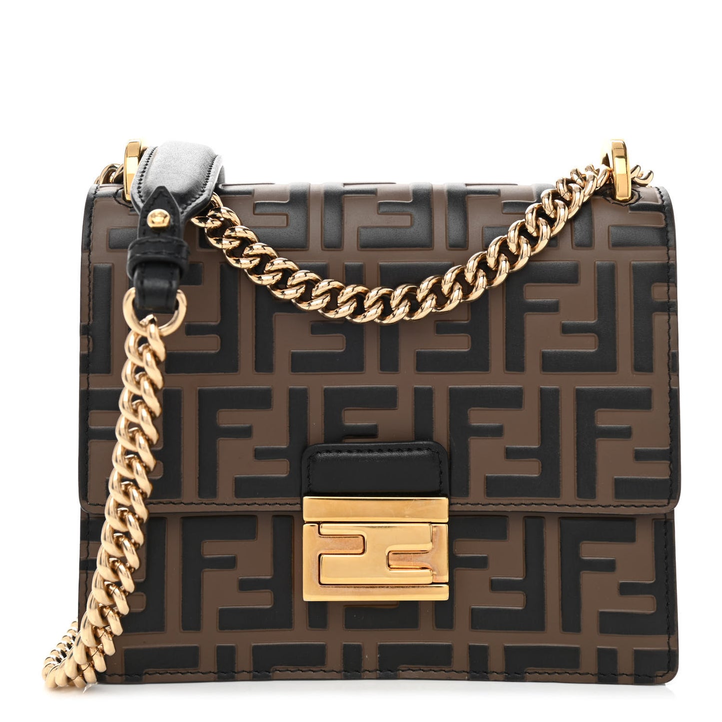 Vitello Liberty Bi-Color FF 1974 Embossed Small Kan U Shoulder Bag Maya Black