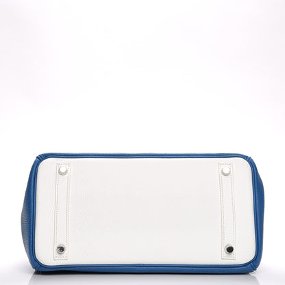 Hermes Taurillon Clemence Bi-Color Birkin 30 Mykonos White 6 of 29