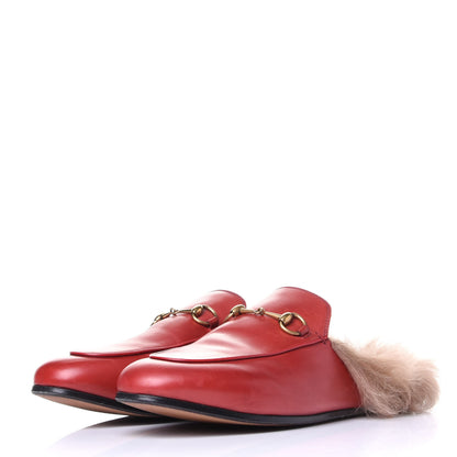 Gucci Betis Glamour Calfskin Fur Womens Princetown Slippers 39 Hibiscus Red Naturale 3 of 10
