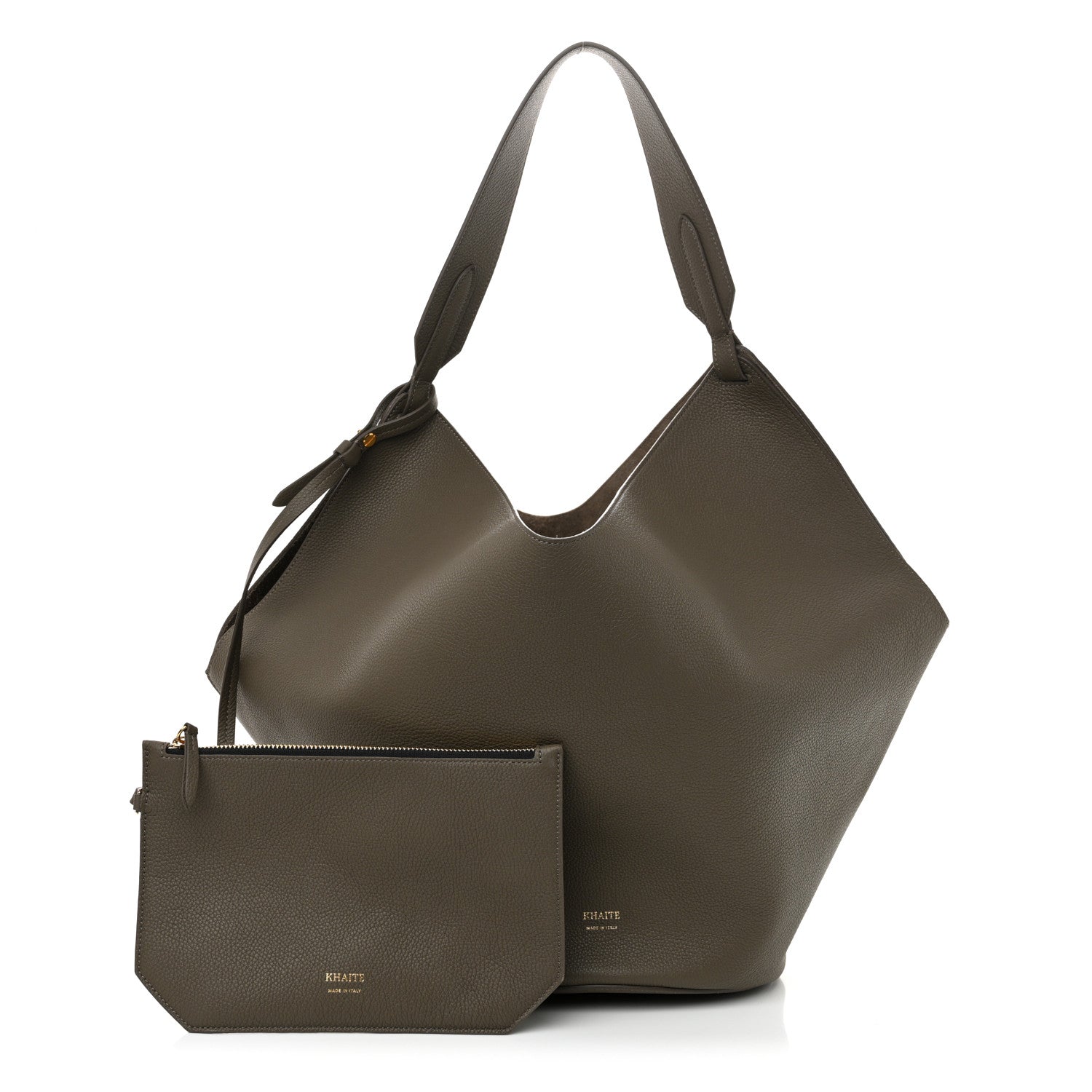 Khaite Pebbled Sport Calfskin Medium Lotus Tote Elephant 3 of 11
