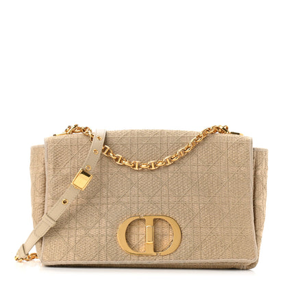Christian Dior Canvas Embroidered Cannage Large Caro Bag Beige 1 of 9