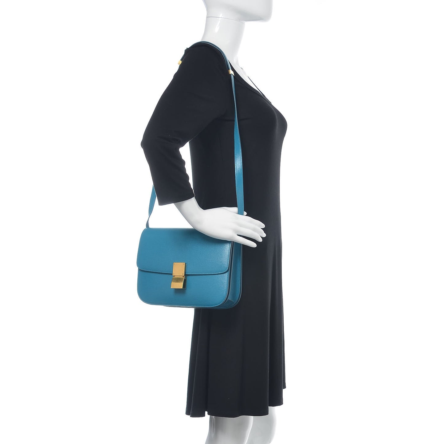 Liege Calfskin Medium Classic Box Flap Bag Turquoise