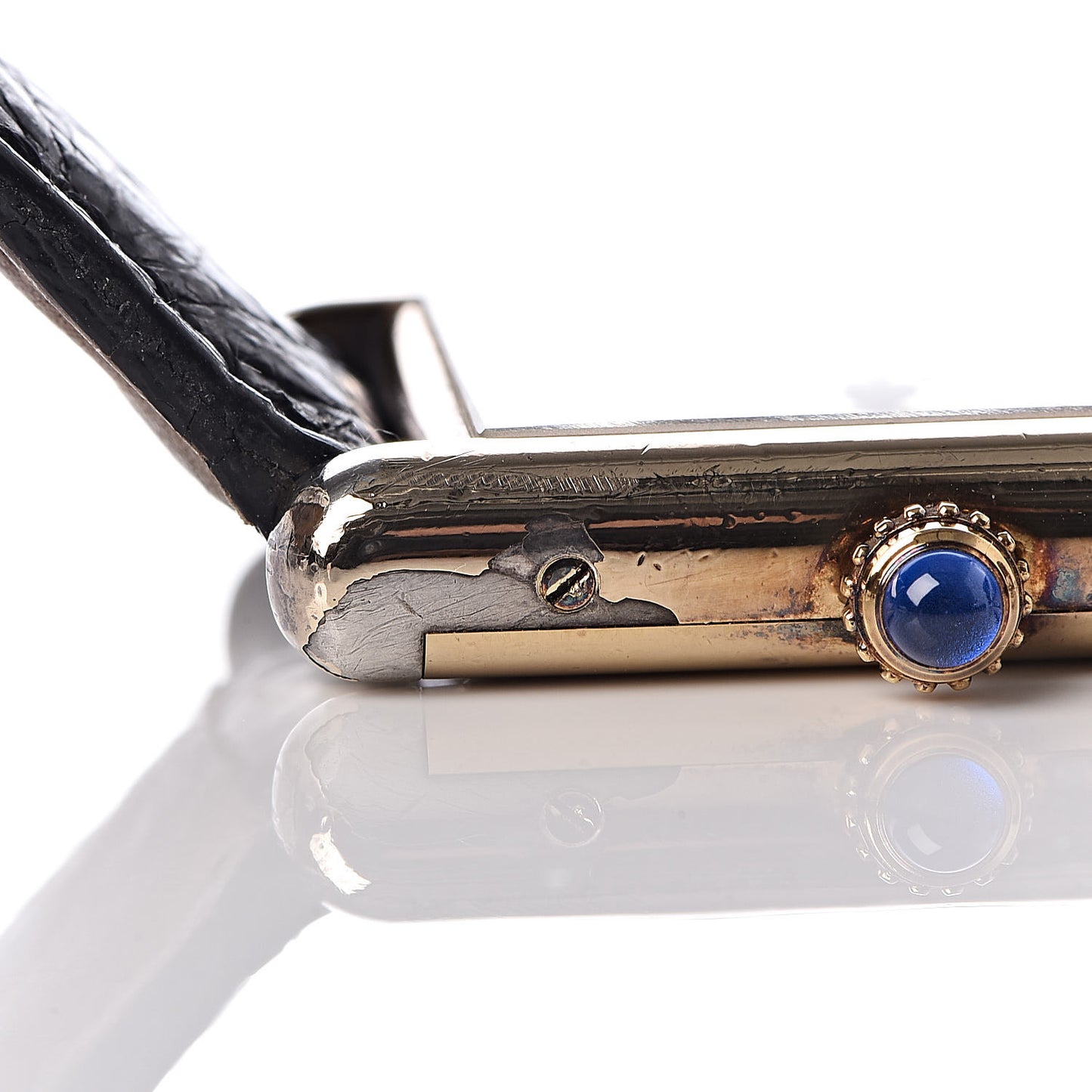 Sterling Silver Vermeil Alligator 23mm Must de Cartier Tank Quartz Watch Black