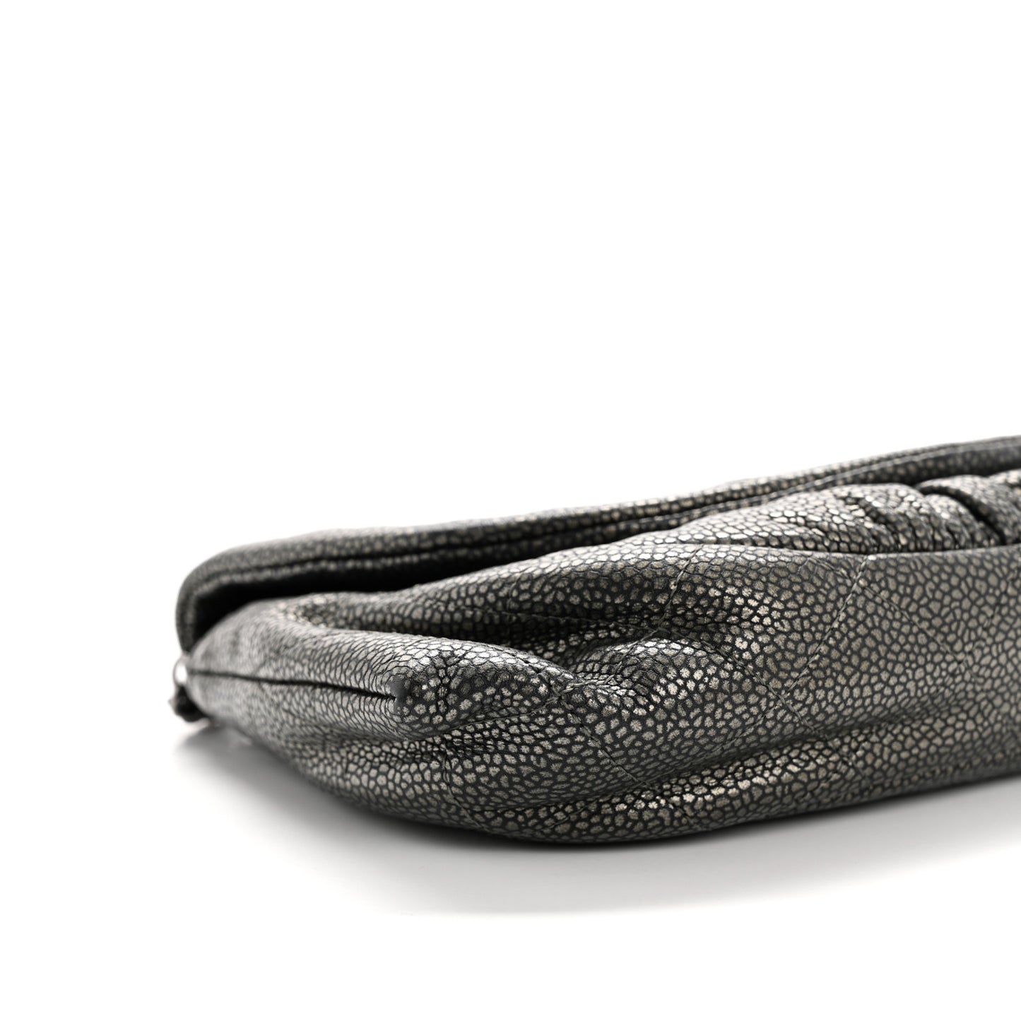 Metallic Caviar Half Moon Wallet On Chain WOC Dark Silver