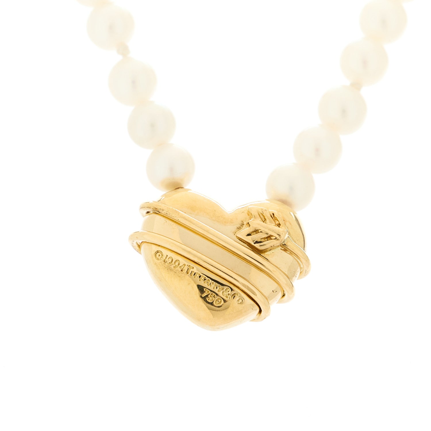 Tiffany 18K Yellow Gold Cultured Pearl Cupid's Arrow Heart Necklace 5 of 6