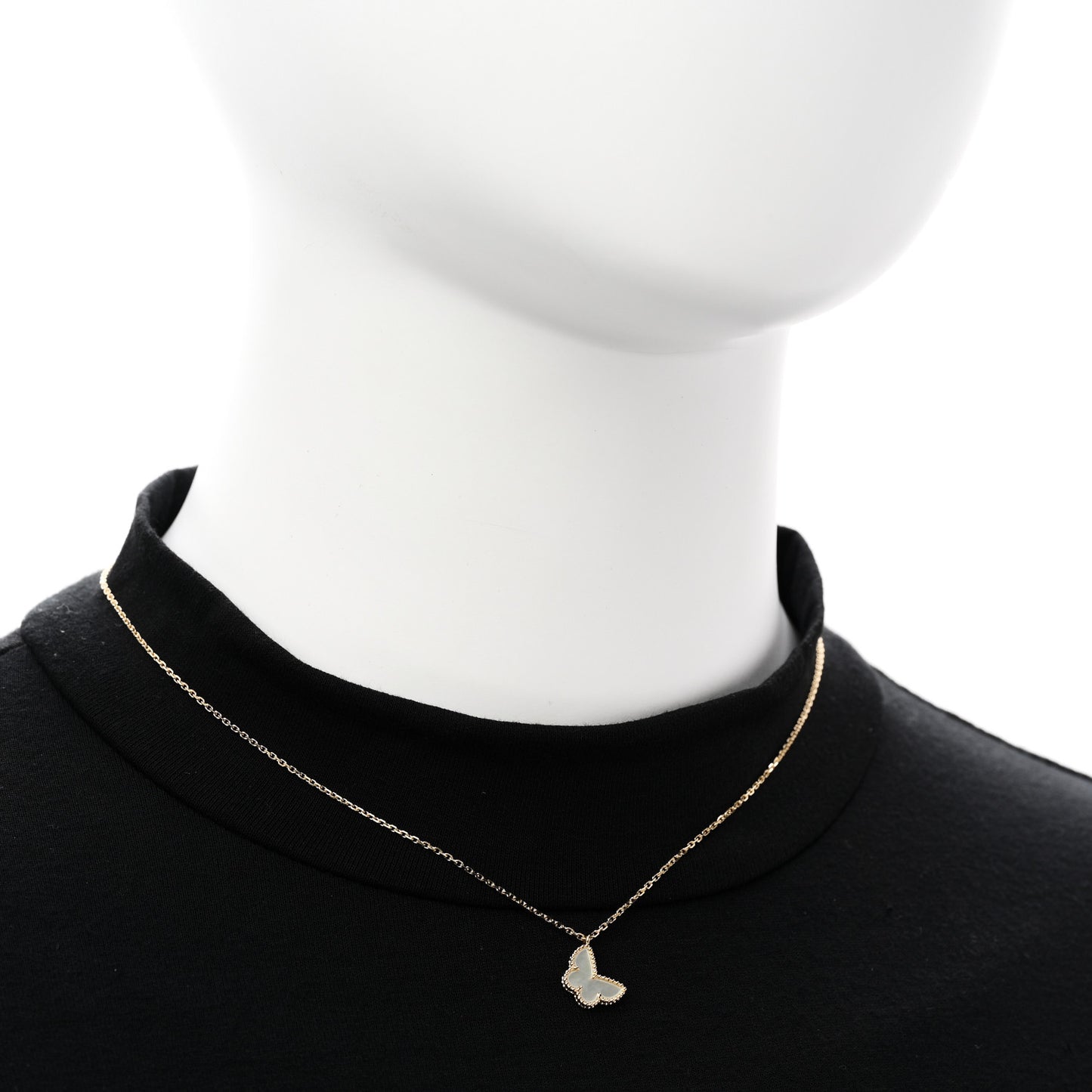 18K Yellow Gold Mother of Pearl Sweet Alhambra Butterfly Pendant Necklace