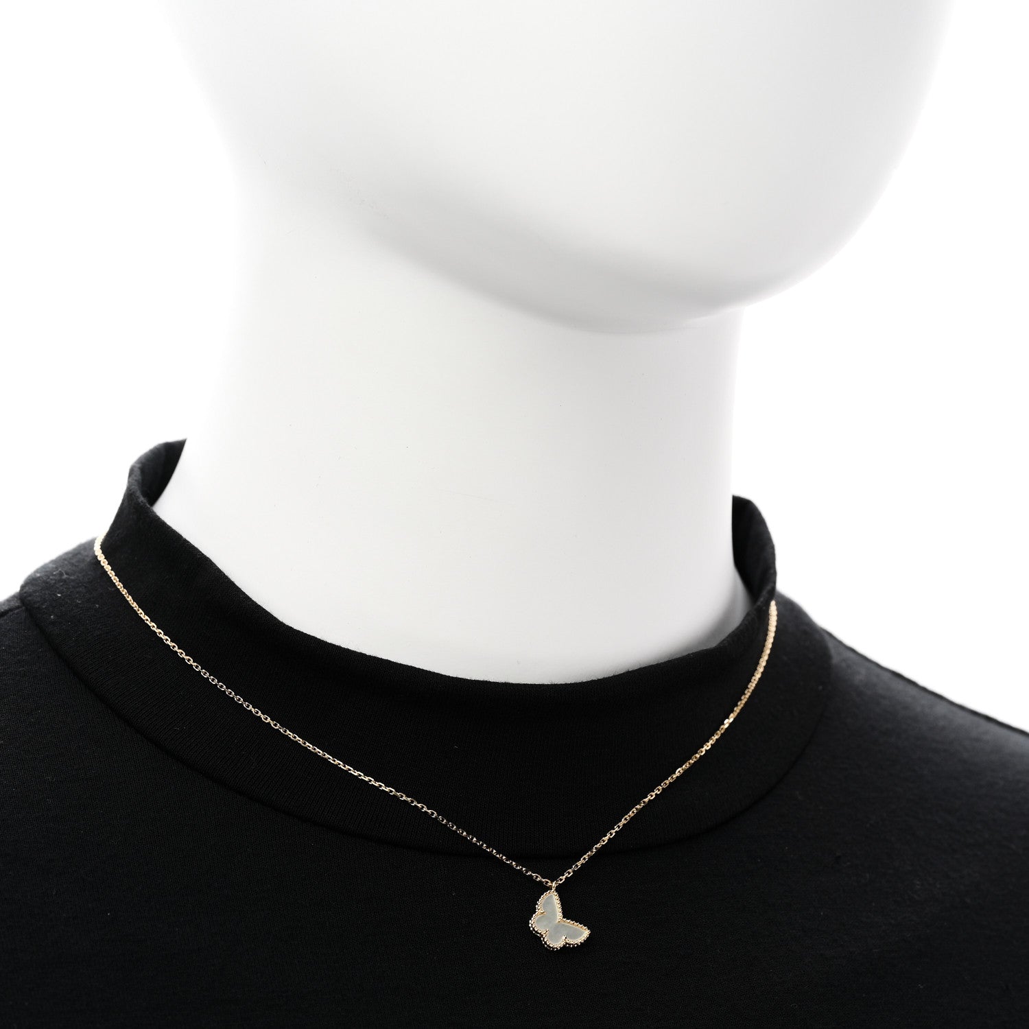 Van Cleef & Arpels 18K Yellow Gold Mother of Pearl Sweet Alhambra Butterfly Pendant Necklace 2 of 6