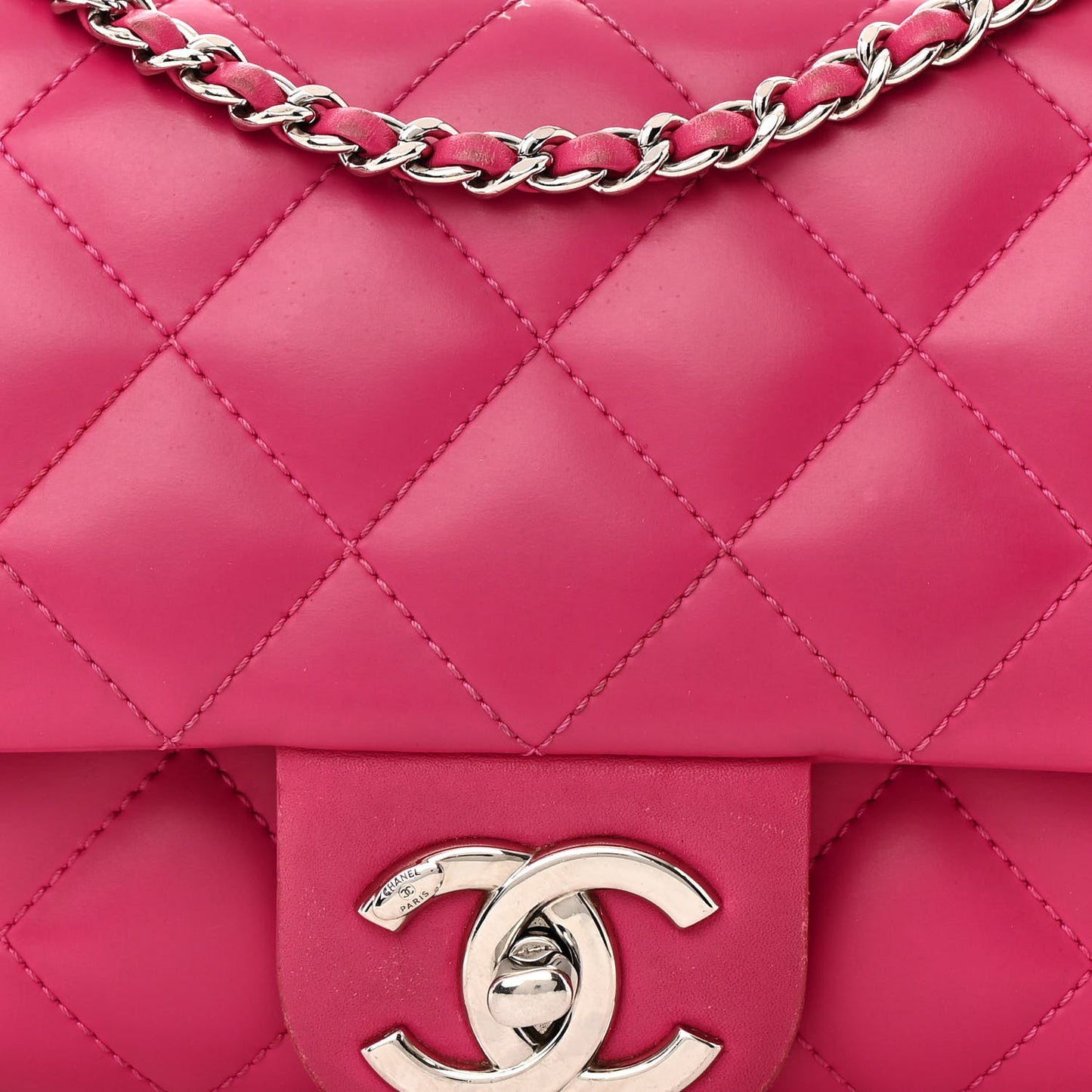 Rubber Quilted Lambskin Medium Coco Rain Flap Pink