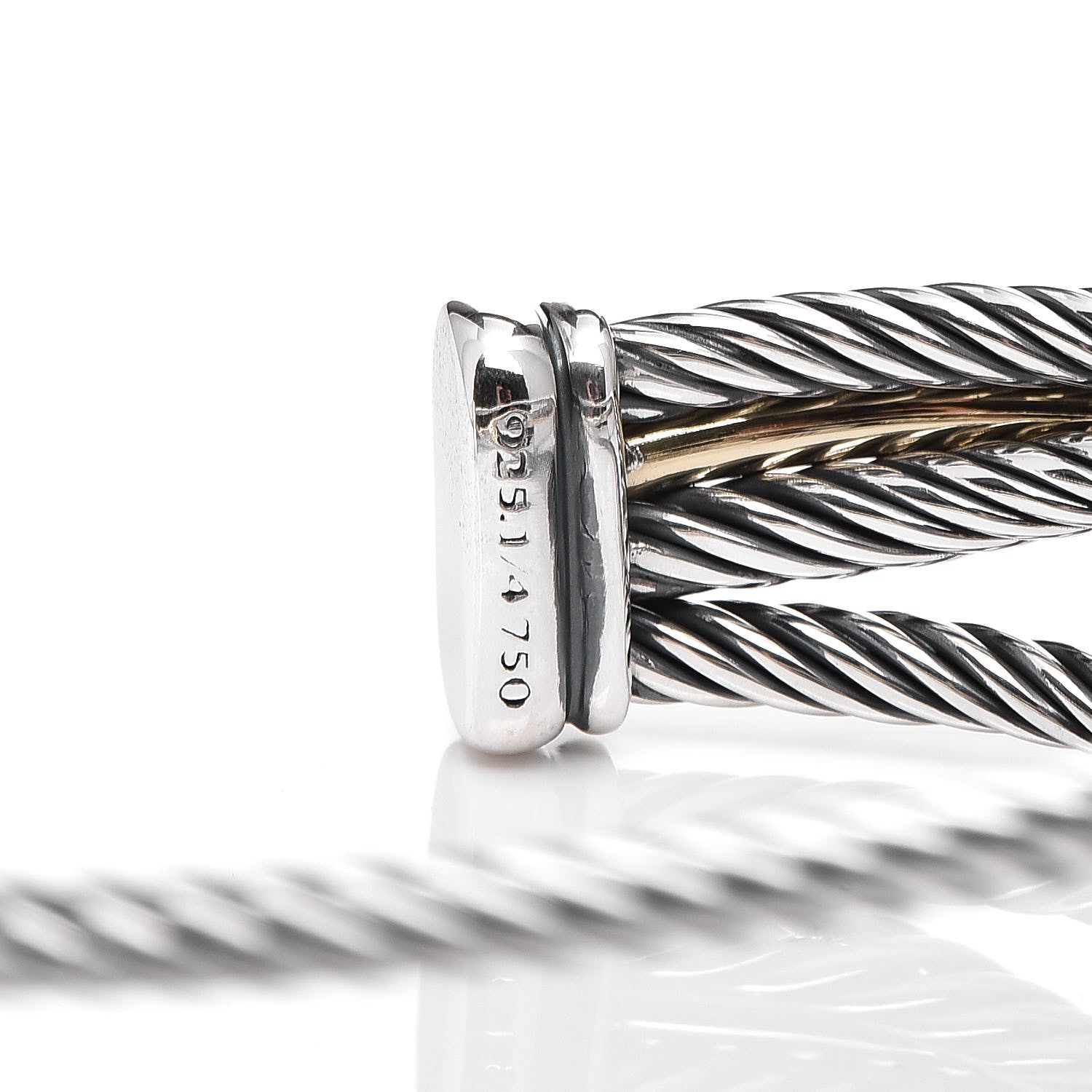 David Yurman Sterling Silver 18K Yellow Gold 18mm Three Row Crossover Cuff 5 of 5