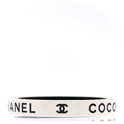 Chanel Resin Logo Bangle Bracelet White Black 3 of 5