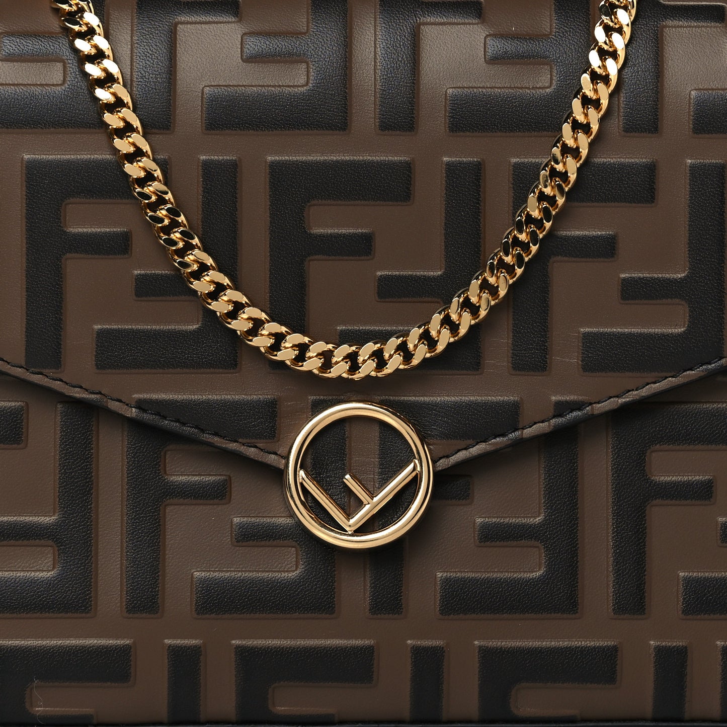 Vitello Soft F is Fendi Bi-Color FF 1974 Embossed Envelope Wallet On Chain with Pouches Maya Black