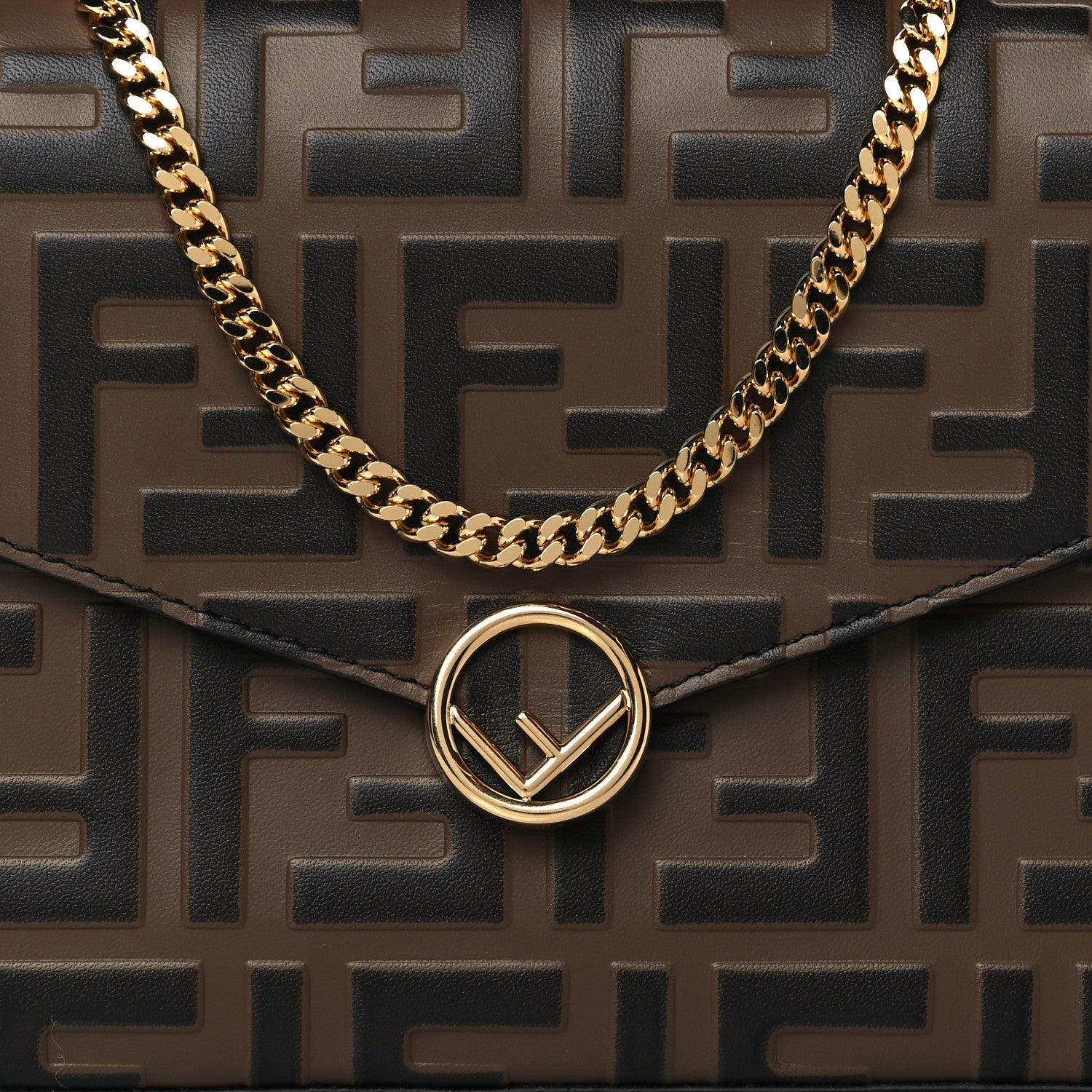 Fendi Vitello Soft F is Fendi Bi-Color FF 1974 Embossed Envelope Wallet On Chain with Pouches Maya Black 9 of 12