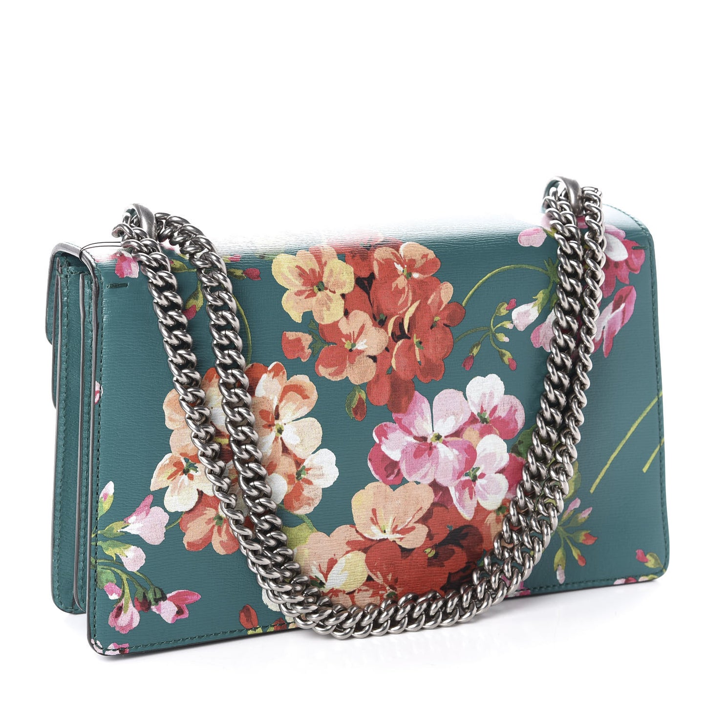 Calfskin Blooms Print Small Dionysus Shoulder Bag Bright Emerald Multicolor