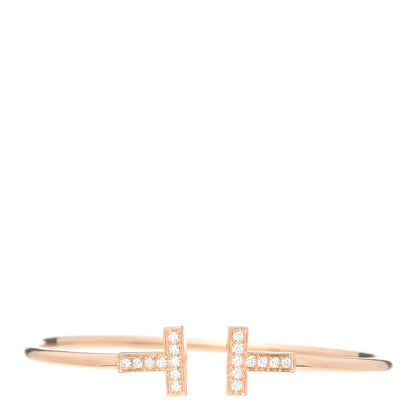 Tiffany 18K Rose Gold Diamond T Wire Bracelet 1 of 5