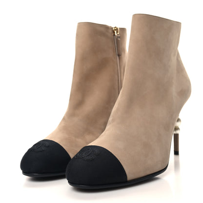 Chanel Suede Grosgrain Pearl Ankle Boots 40.5 Beige 3 of 8