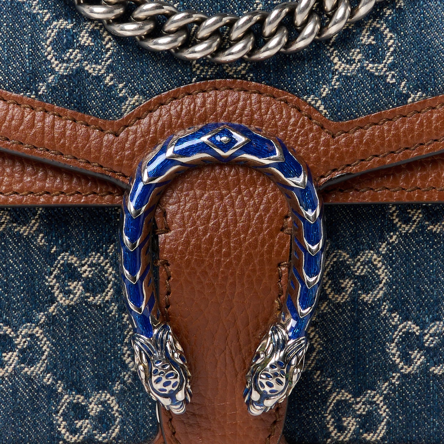 New Denim GG Monogram Dollar Calfskin Enamel Mini Dionysus Shoulder Bag Blue Tea Cuir Epilog Electric Blue