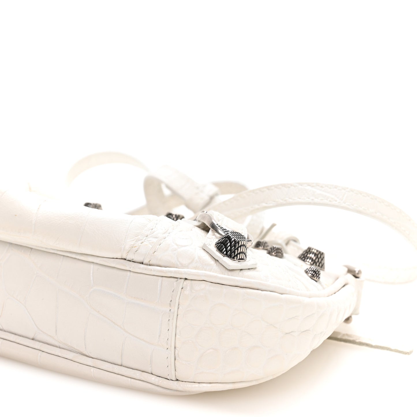 Extra Supple Calfskin Crocodile Embossed Le Cagole Mini Purse With Chain White