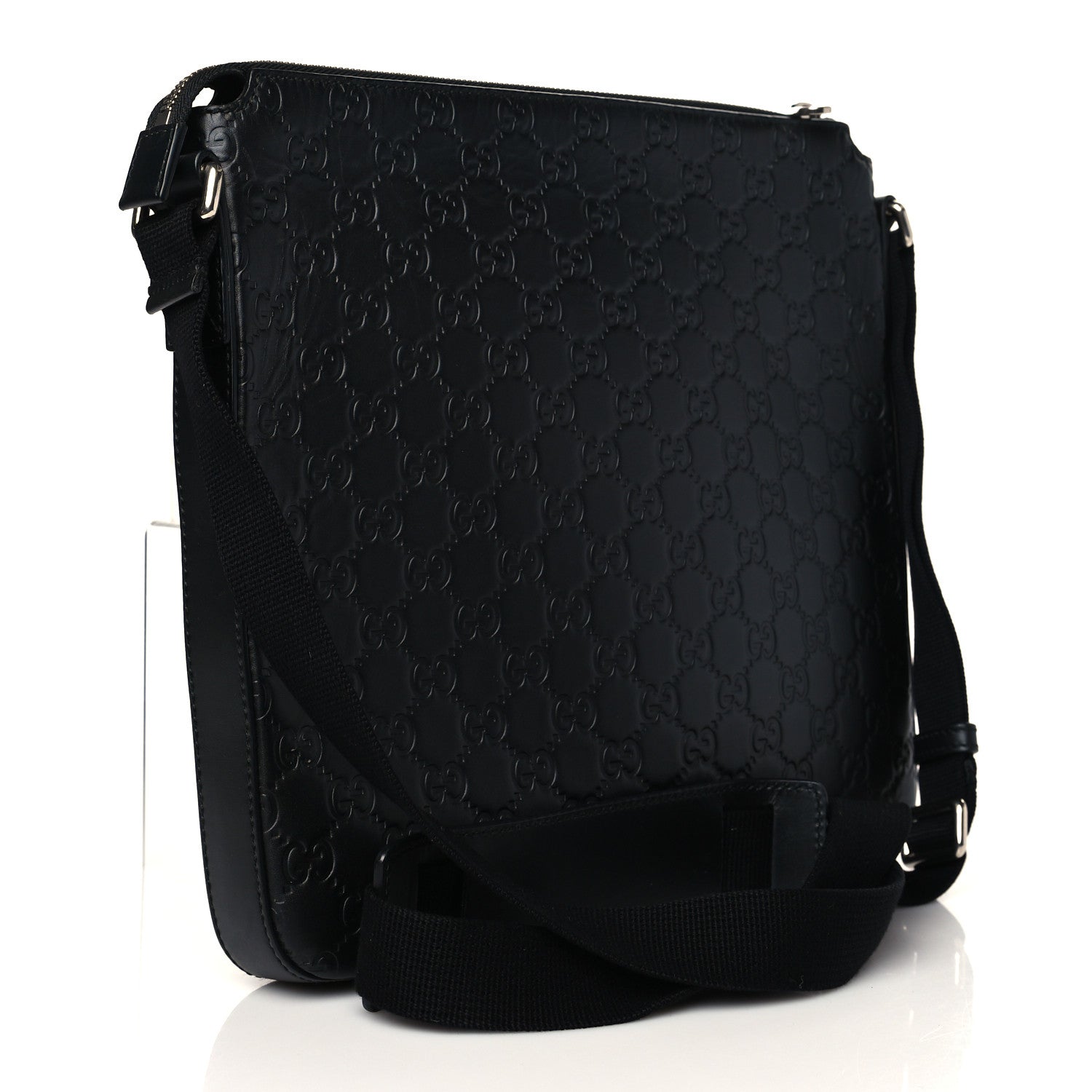 Gucci Guccissima Signature Medium Flat Messenger Bag Black 3 of 11