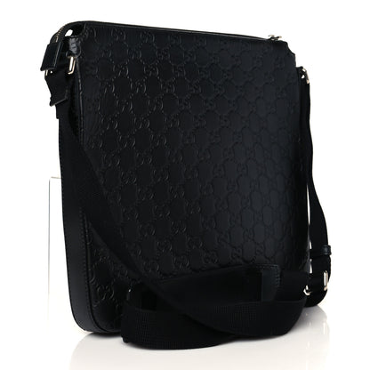 Gucci Guccissima Signature Medium Flat Messenger Bag Black 3 of 11
