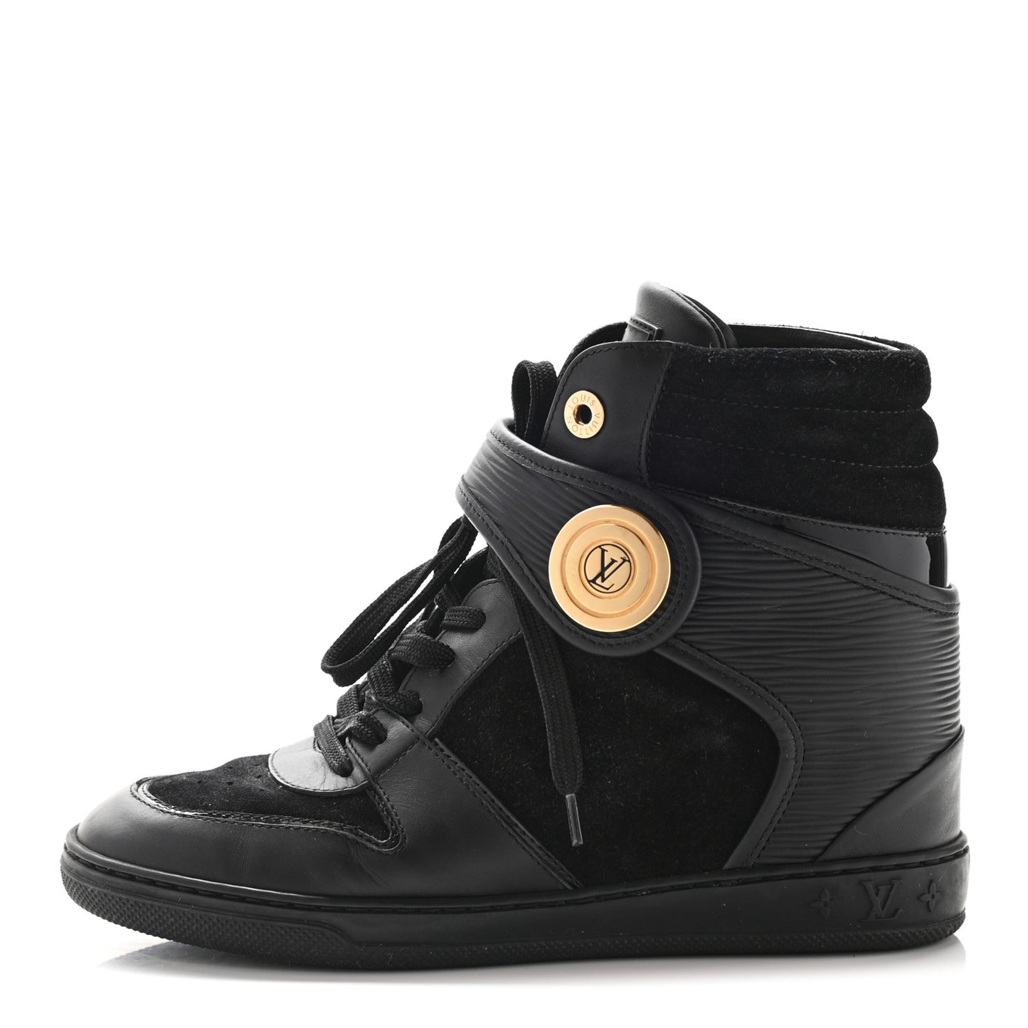 Epi Suede Postmark Wedge Sneakers 37 Black