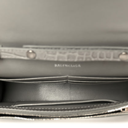Balenciaga Shiny Calfskin Crocodile Embossed Hourglass Chain Bag Balenciaga Steel Grey 5 of 10