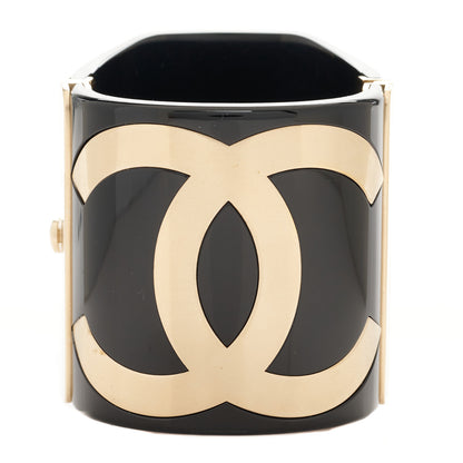 Chanel Resin CC Cuff Bracelet Golden Black 1 of 5