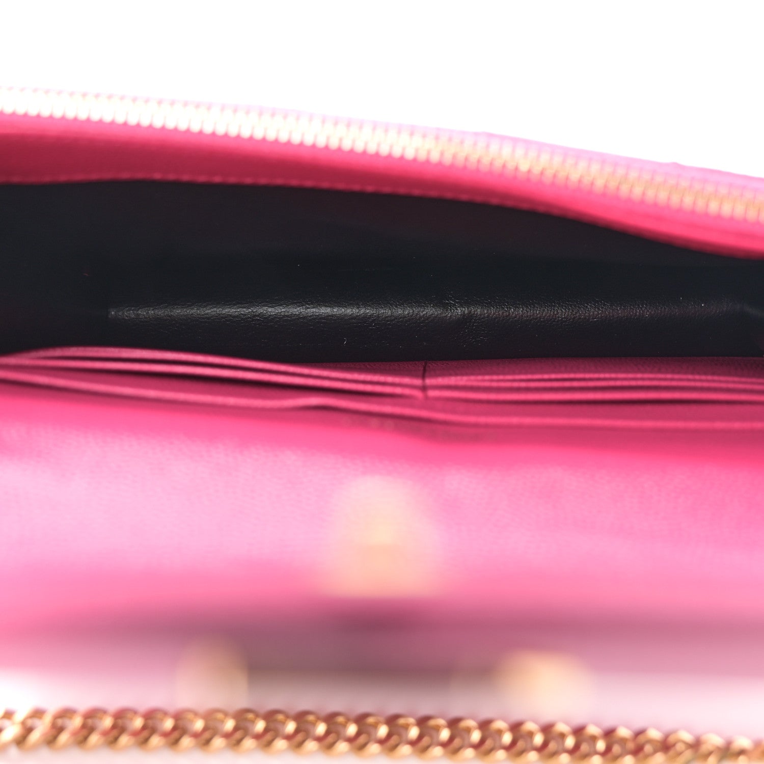 Saint Laurent Grain De Poudre Matelasse Chevron Monogram Envelope Chain Wallet Fresh Fuchsia 5 of 10