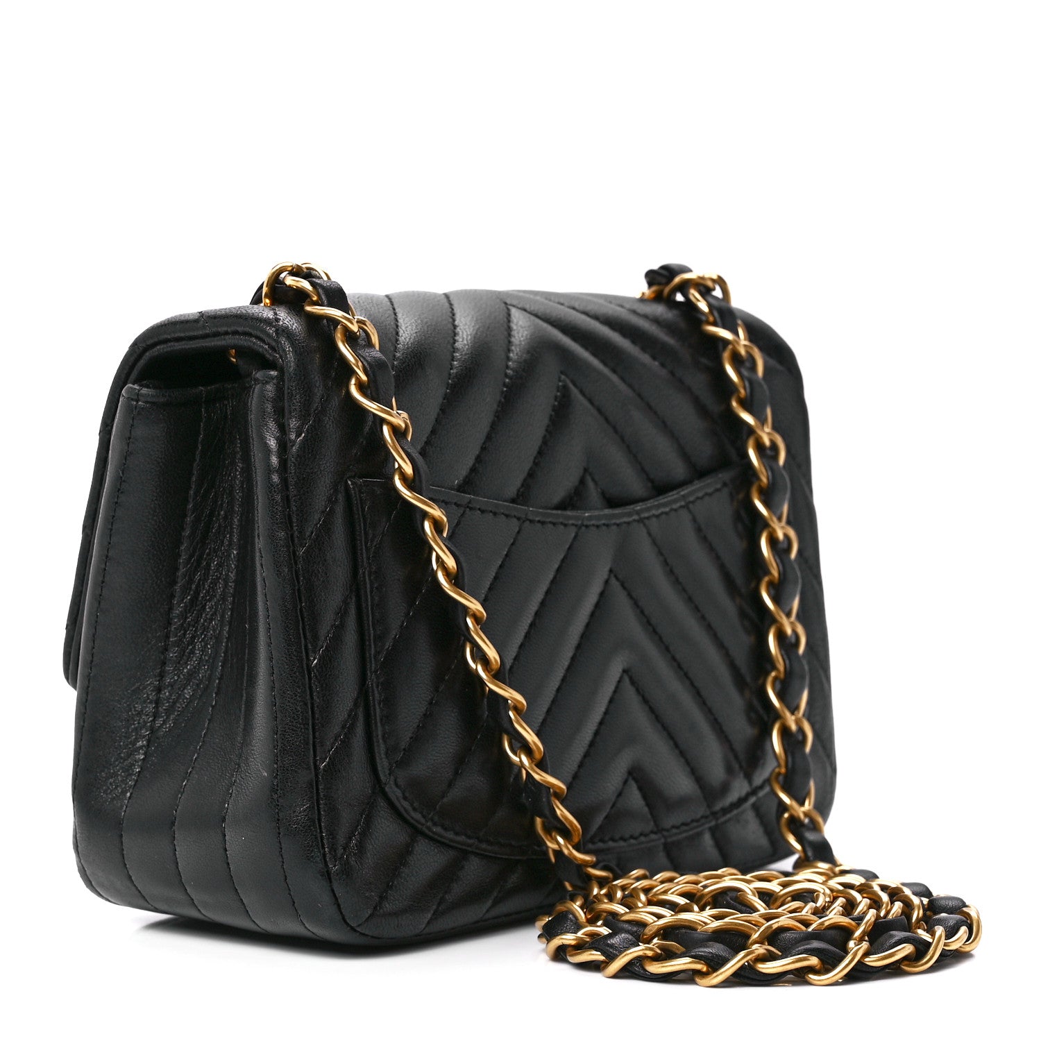 Chanel Lambskin Chevron Quilted Mini Square Flap Black 3 of 12